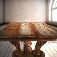 wooden rustic table and window decoration photo