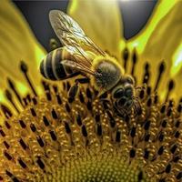Bee over the sunflower flower photo