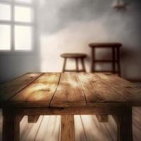 wooden rustic table and window decoration photo