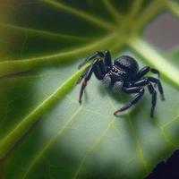 Black color cute spider on top of a leaf photo