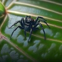 Black color cute spider on top of a leaf photo