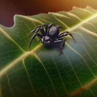 Black color cute spider on top of a leaf photo