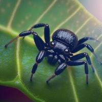 Black color cute spider on top of a leaf photo