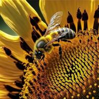 Bee over the sunflower flower photo