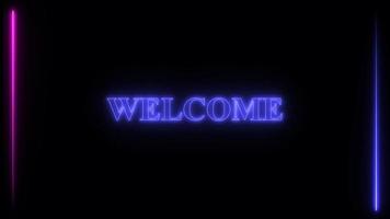 Welcome Animation with Neon Light Effect. Animated Welcome Text on Black Background Perfect for your opening video 4k