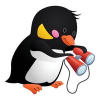 Pingüino con icono de binoculares, estilo de dibujos animados vector