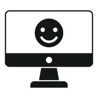 Smiling emoji monitor icon, simple style vector