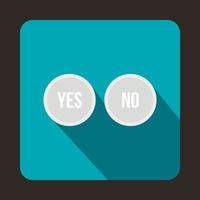 White Yes and No buttons icon, flat style vector