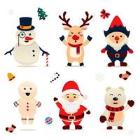 Santa deer snowman bear and friend cute character illustration set vector