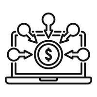Crowdfunding laptop icon, outline style vector