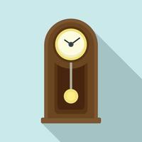 Wooden pendulum clock icon, flat style vector