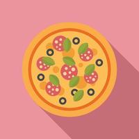 icono de pizza fresca redonda, estilo plano vector
