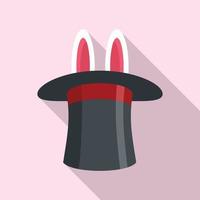 icono de sombrero de copa de conejo, tipo plano vector
