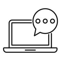 Laptop chat icon, outline style vector