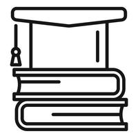 icono de sombrero graduado de biblioteca, estilo de contorno vector