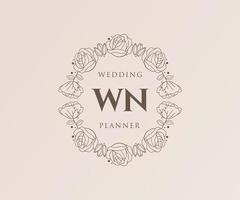 WN Initials letter Wedding monogram logos collection, hand drawn modern minimalistic and floral templates for Invitation cards, Save the Date, elegant identity for restaurant, boutique, cafe in vector