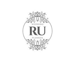 RU Initials letter Wedding monogram logos collection, hand drawn modern minimalistic and floral templates for Invitation cards, Save the Date, elegant identity for restaurant, boutique, cafe in vector