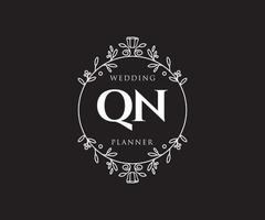 QN Initials letter Wedding monogram logos collection, hand drawn modern minimalistic and floral templates for Invitation cards, Save the Date, elegant identity for restaurant, boutique, cafe in vector