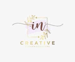 Initial IN feminine logo. Usable for Nature, Salon, Spa, Cosmetic and Beauty Logos. Flat Vector Logo Design Template Element.