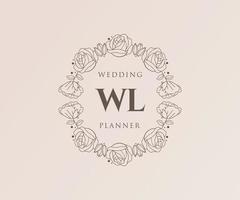 WL Initials letter Wedding monogram logos collection, hand drawn modern minimalistic and floral templates for Invitation cards, Save the Date, elegant identity for restaurant, boutique, cafe in vector