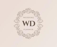 WD Initials letter Wedding monogram logos collection, hand drawn modern minimalistic and floral templates for Invitation cards, Save the Date, elegant identity for restaurant, boutique, cafe in vector