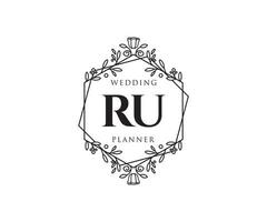 RU Initials letter Wedding monogram logos collection, hand drawn modern minimalistic and floral templates for Invitation cards, Save the Date, elegant identity for restaurant, boutique, cafe in vector