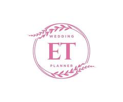 ET Initials letter Wedding monogram logos collection, hand drawn modern minimalistic and floral templates for Invitation cards, Save the Date, elegant identity for restaurant, boutique, cafe in vector