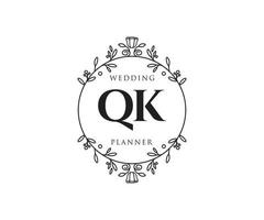 QK Initials letter Wedding monogram logos collection, hand drawn modern minimalistic and floral templates for Invitation cards, Save the Date, elegant identity for restaurant, boutique, cafe in vector