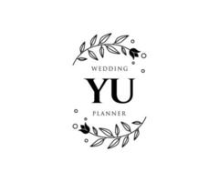 YU Initials letter Wedding monogram logos collection, hand drawn modern minimalistic and floral templates for Invitation cards, Save the Date, elegant identity for restaurant, boutique, cafe in vector