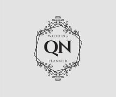 QN Initials letter Wedding monogram logos collection, hand drawn modern minimalistic and floral templates for Invitation cards, Save the Date, elegant identity for restaurant, boutique, cafe in vector
