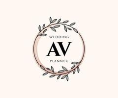 AV Initials letter Wedding monogram logos collection, hand drawn modern minimalistic and floral templates for Invitation cards, Save the Date, elegant identity for restaurant, boutique, cafe in vector