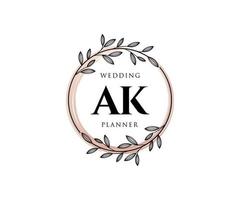 AK Initials letter Wedding monogram logos collection, hand drawn modern minimalistic and floral templates for Invitation cards, Save the Date, elegant identity for restaurant, boutique, cafe in vector