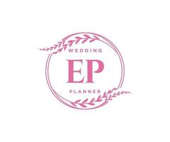 colección de logotipos de monogramas de boda con letras iniciales ep, plantillas florales y minimalistas modernas dibujadas a mano para tarjetas de invitación, guardar la fecha, identidad elegante para restaurante, boutique, café en vector