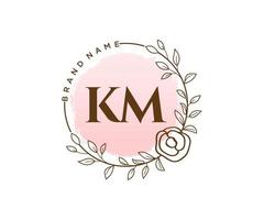 Initial KM feminine logo. Usable for Nature, Salon, Spa, Cosmetic and Beauty Logos. Flat Vector Logo Design Template Element.