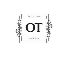 Initial OT feminine logo. Usable for Nature, Salon, Spa, Cosmetic and Beauty Logos. Flat Vector Logo Design Template Element.