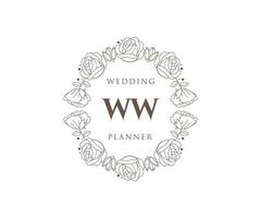 colección de logotipos de monograma de boda con letras iniciales ww, plantillas florales y minimalistas modernas dibujadas a mano para tarjetas de invitación, guardar la fecha, identidad elegante para restaurante, boutique, café en vector