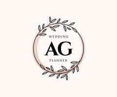 AG Initials letter Wedding monogram logos collection, hand drawn modern minimalistic and floral templates for Invitation cards, Save the Date, elegant identity for restaurant, boutique, cafe in vector