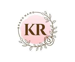 Initial KR feminine logo. Usable for Nature, Salon, Spa, Cosmetic and Beauty Logos. Flat Vector Logo Design Template Element.