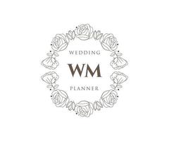 WM Initials letter Wedding monogram logos collection, hand drawn modern minimalistic and floral templates for Invitation cards, Save the Date, elegant identity for restaurant, boutique, cafe in vector