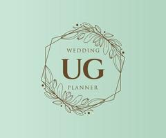 UG Initials letter Wedding monogram logos collection, hand drawn modern minimalistic and floral templates for Invitation cards, Save the Date, elegant identity for restaurant, boutique, cafe in vector