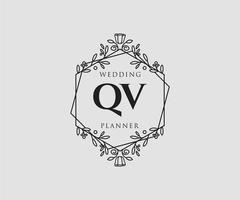 QV Initials letter Wedding monogram logos collection, hand drawn modern minimalistic and floral templates for Invitation cards, Save the Date, elegant identity for restaurant, boutique, cafe in vector