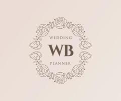 colección de logotipos de monograma de boda con letras iniciales wb, plantillas florales y minimalistas modernas dibujadas a mano para tarjetas de invitación, guardar la fecha, identidad elegante para restaurante, boutique, café en vector