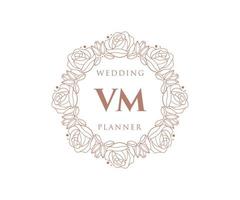VM Initials letter Wedding monogram logos collection, hand drawn modern minimalistic and floral templates for Invitation cards, Save the Date, elegant identity for restaurant, boutique, cafe in vector