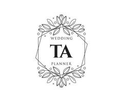 TA Initials letter Wedding monogram logos collection, hand drawn modern minimalistic and floral templates for Invitation cards, Save the Date, elegant identity for restaurant, boutique, cafe in vector