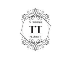 TT Initials letter Wedding monogram logos collection, hand drawn modern minimalistic and floral templates for Invitation cards, Save the Date, elegant identity for restaurant, boutique, cafe in vector