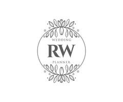 colección de logotipos de monograma de boda con letras iniciales rw, plantillas florales y minimalistas modernas dibujadas a mano para tarjetas de invitación, guardar la fecha, identidad elegante para restaurante, boutique, café en vector