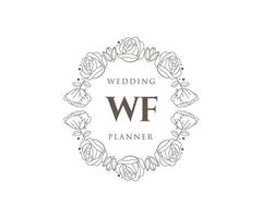 WF Initials letter Wedding monogram logos collection, hand drawn modern minimalistic and floral templates for Invitation cards, Save the Date, elegant identity for restaurant, boutique, cafe in vector