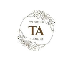 TA Initials letter Wedding monogram logos collection, hand drawn modern minimalistic and floral templates for Invitation cards, Save the Date, elegant identity for restaurant, boutique, cafe in vector