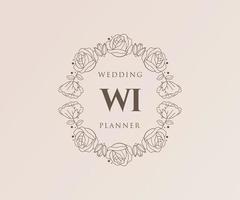 colección de logotipos de monograma de boda con letras iniciales de wi, plantillas florales y minimalistas modernas dibujadas a mano para tarjetas de invitación, guardar la fecha, identidad elegante para restaurante, boutique, café en vector