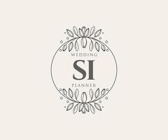 SI Initials letter Wedding monogram logos collection, hand drawn modern minimalistic and floral templates for Invitation cards, Save the Date, elegant identity for restaurant, boutique, cafe in vector